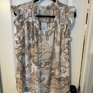 Carolina Belle Brown and Tan Ruffled Sleeveless Blouse